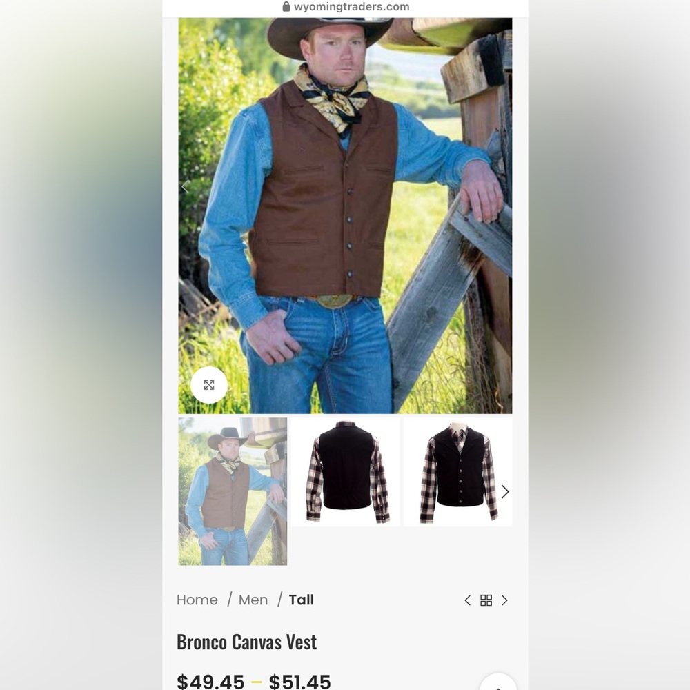 Wyoming Traders Bronco Canvas Vest - 2 colors